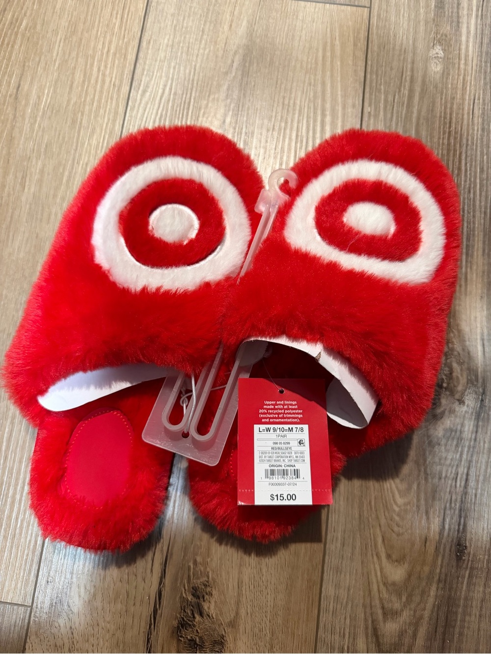 Target Red and White Plush slip on house slippers womens size large NWT